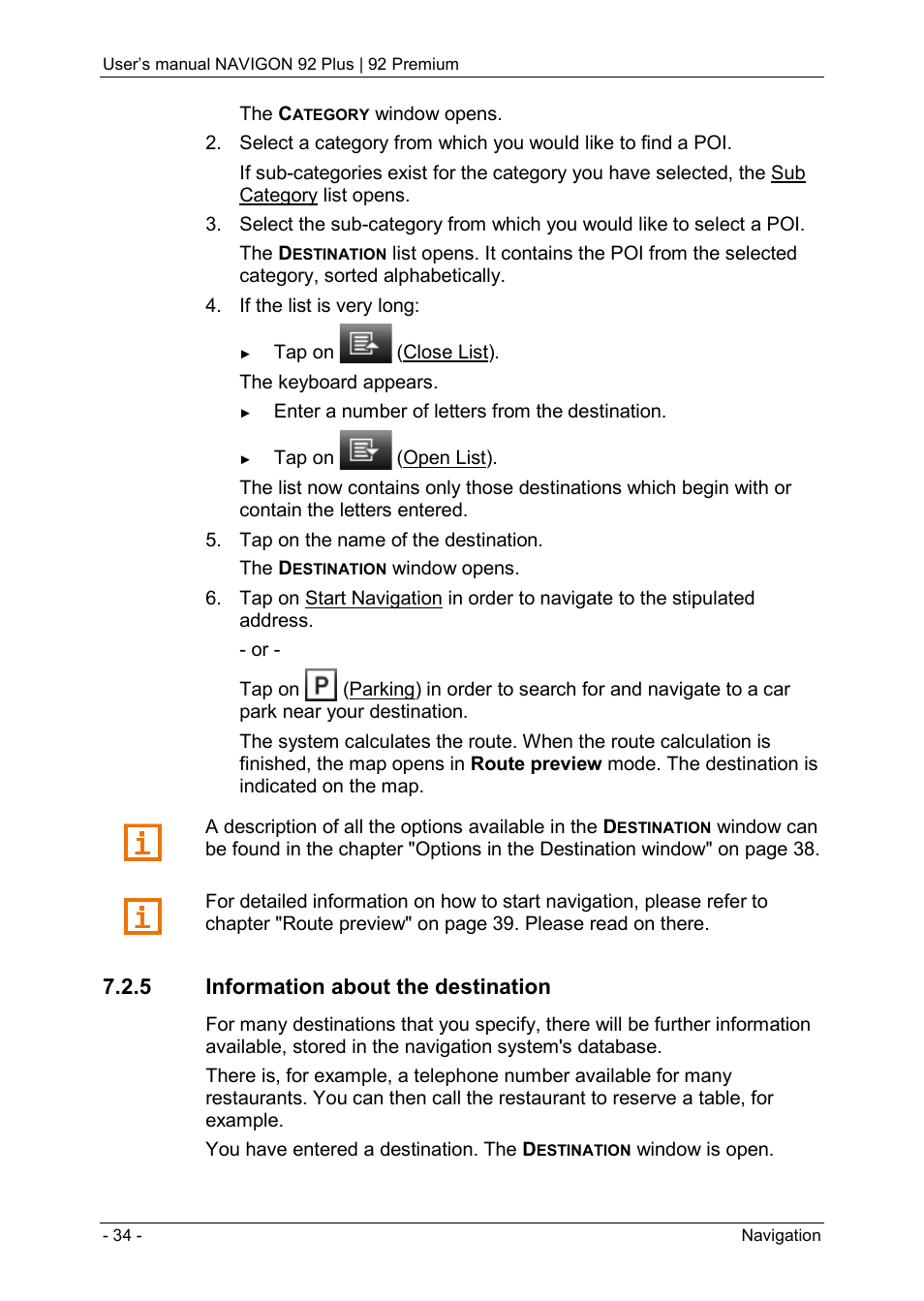 5 information about the destination | Navigon 92 PREMIUM User Manual | Page 34 / 113