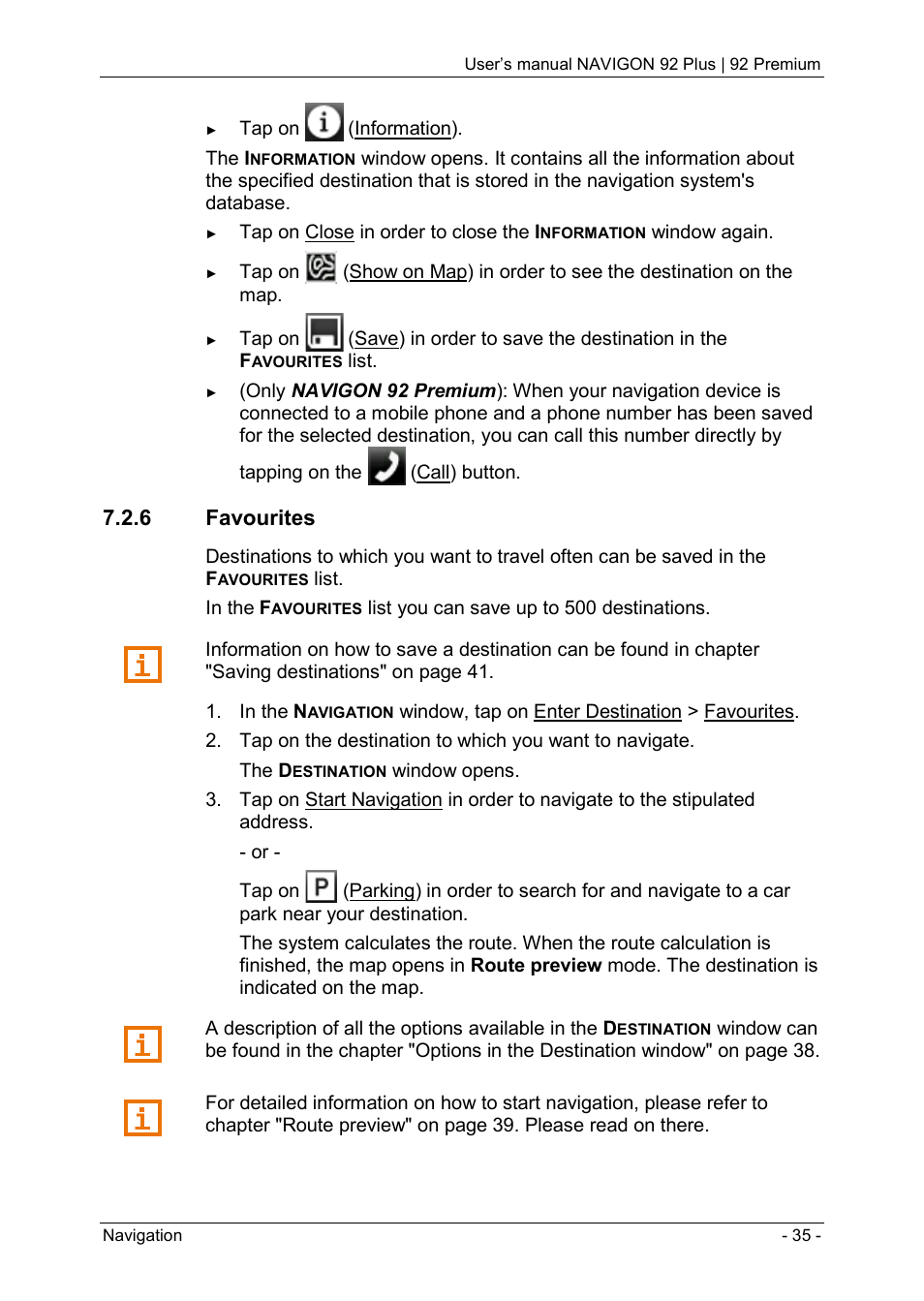 6 favourites | Navigon 92 PREMIUM User Manual | Page 35 / 113