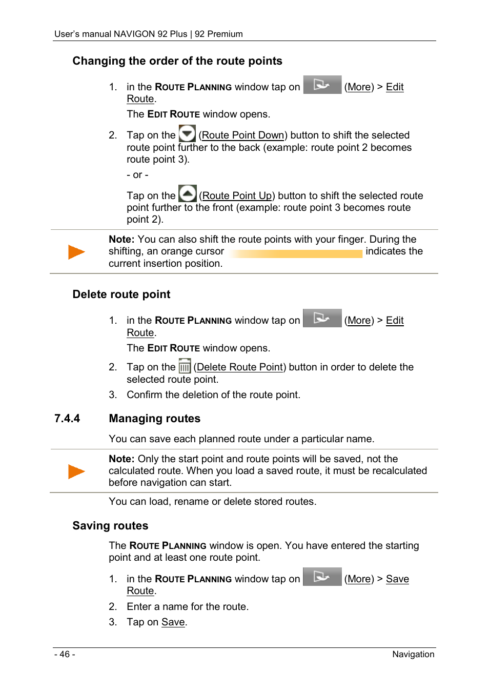 4 managing routes | Navigon 92 PREMIUM User Manual | Page 46 / 113