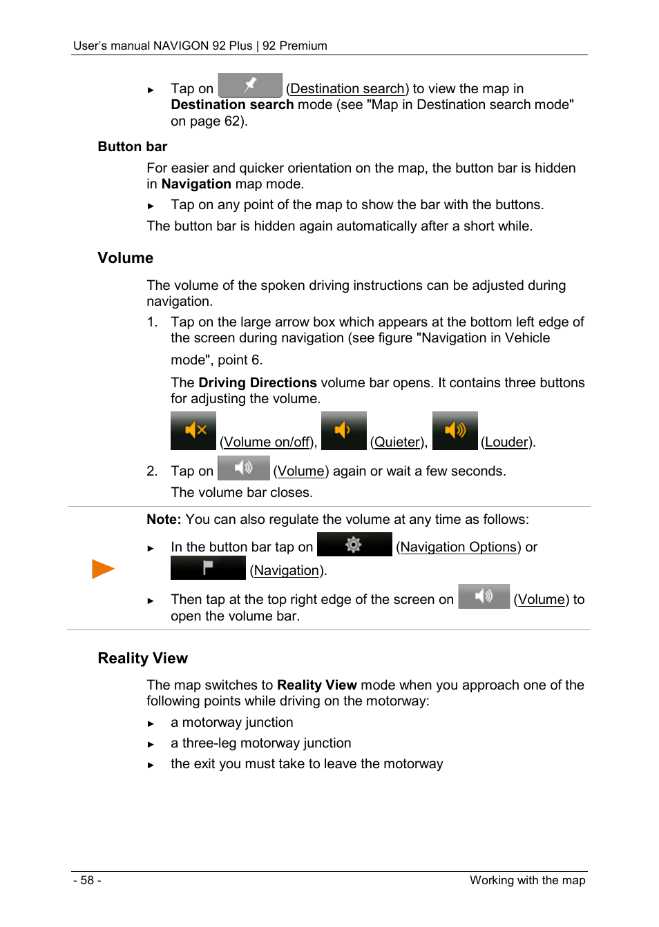 Ee "volume, E 58) | Navigon 92 PREMIUM User Manual | Page 58 / 113