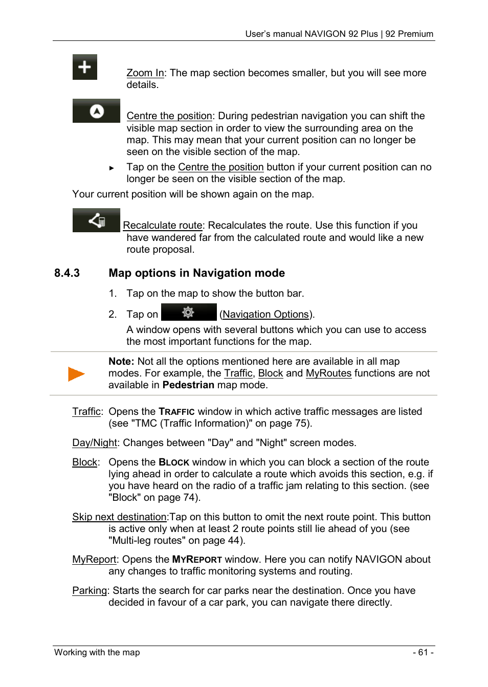 3 map options in navigation mode | Navigon 92 PREMIUM User Manual | Page 61 / 113