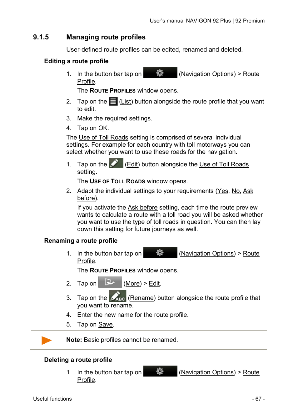 5 managing route profiles | Navigon 92 PREMIUM User Manual | Page 67 / 113