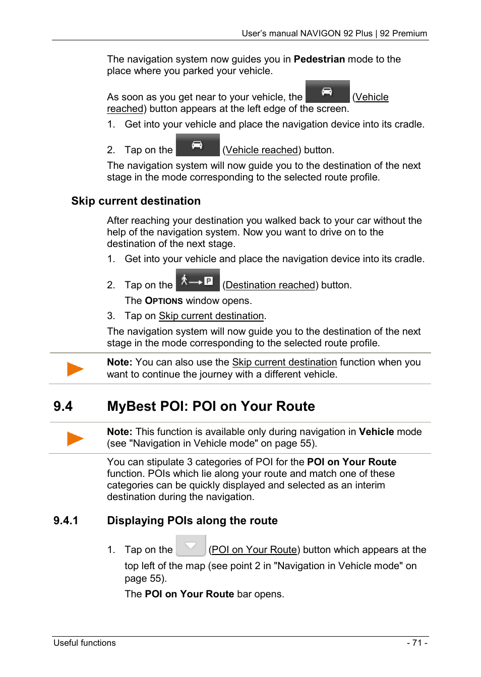 4 mybest poi: poi on your route, 1 displaying pois along the route, Ee "poi on your route | Navigon 92 PREMIUM User Manual | Page 71 / 113