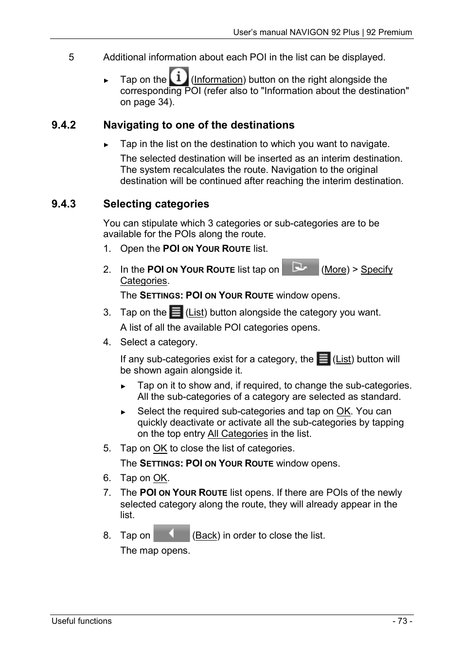 2 navigating to one of the destinations, 3 selecting categories | Navigon 92 PREMIUM User Manual | Page 73 / 113
