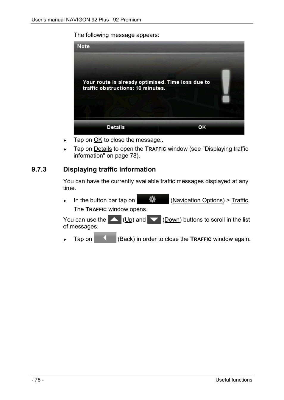 3 displaying traffic information, Ee "displaying traffic information, Ee "displaying traffic | Information, Age 78) | Navigon 92 PREMIUM User Manual | Page 78 / 113