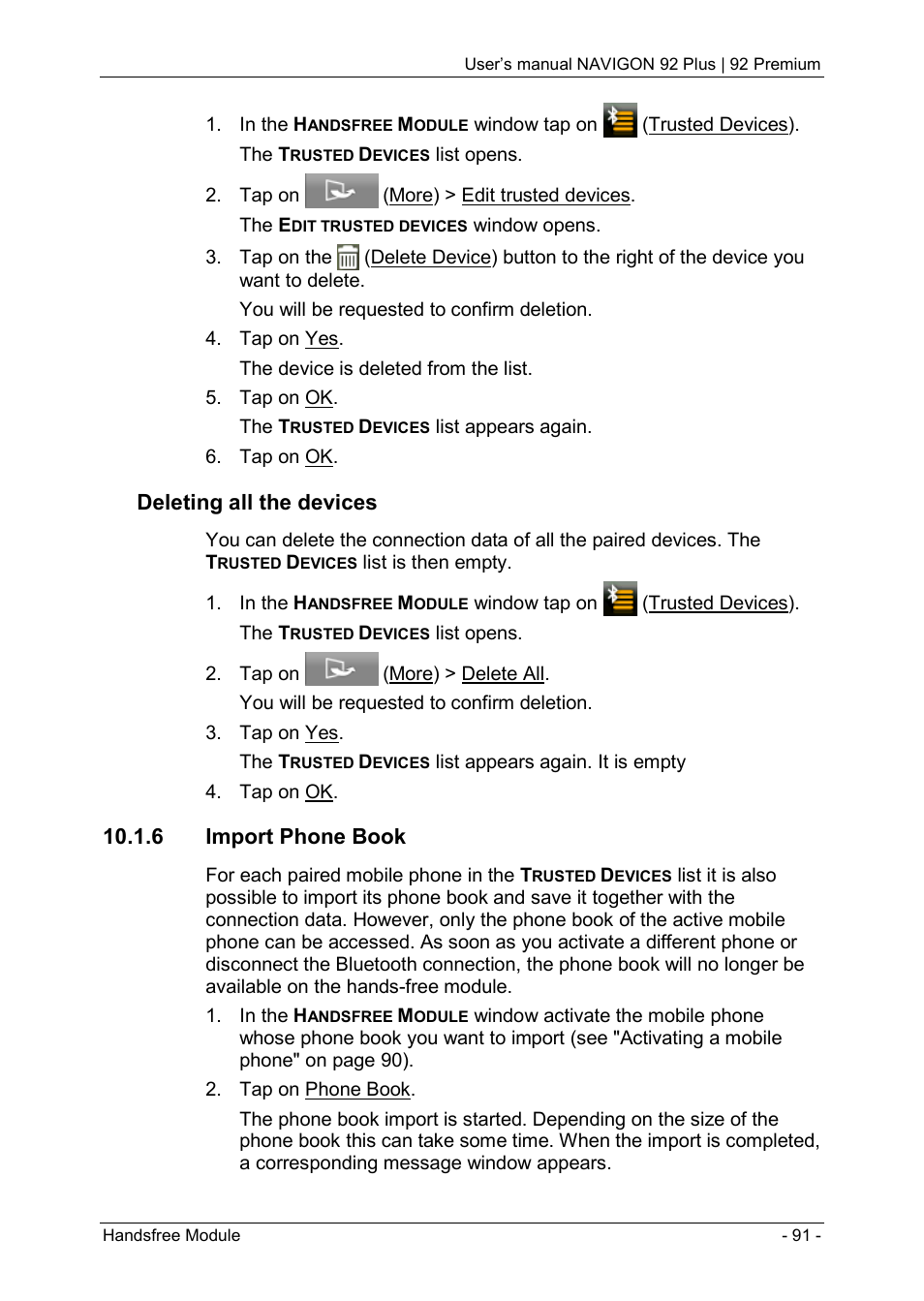 6 import phone book, Import phone | Navigon 92 PREMIUM User Manual | Page 91 / 113