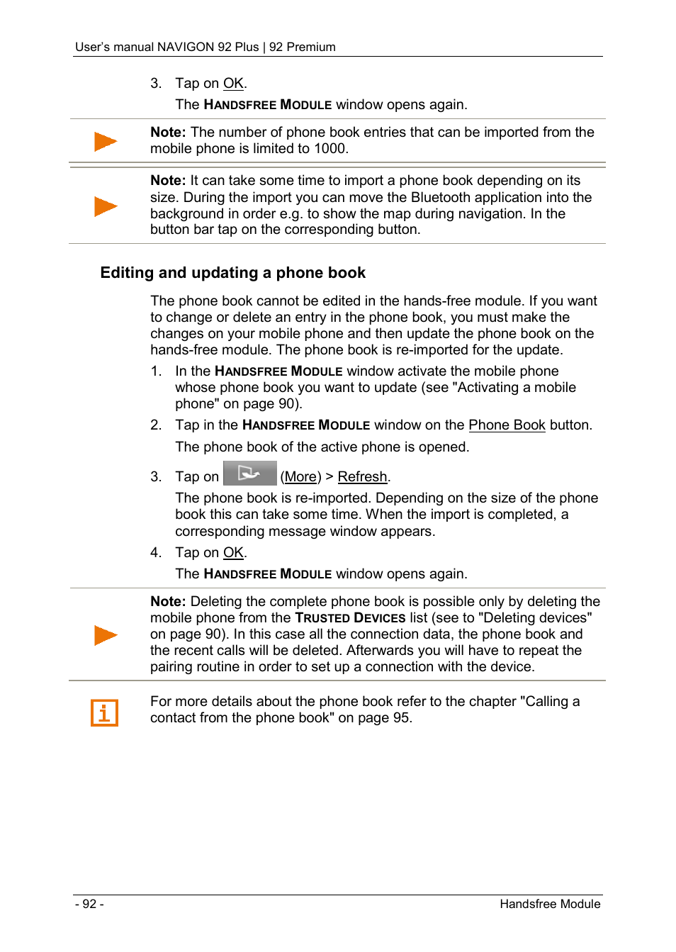 Editing and updating a phone book | Navigon 92 PREMIUM User Manual | Page 92 / 113