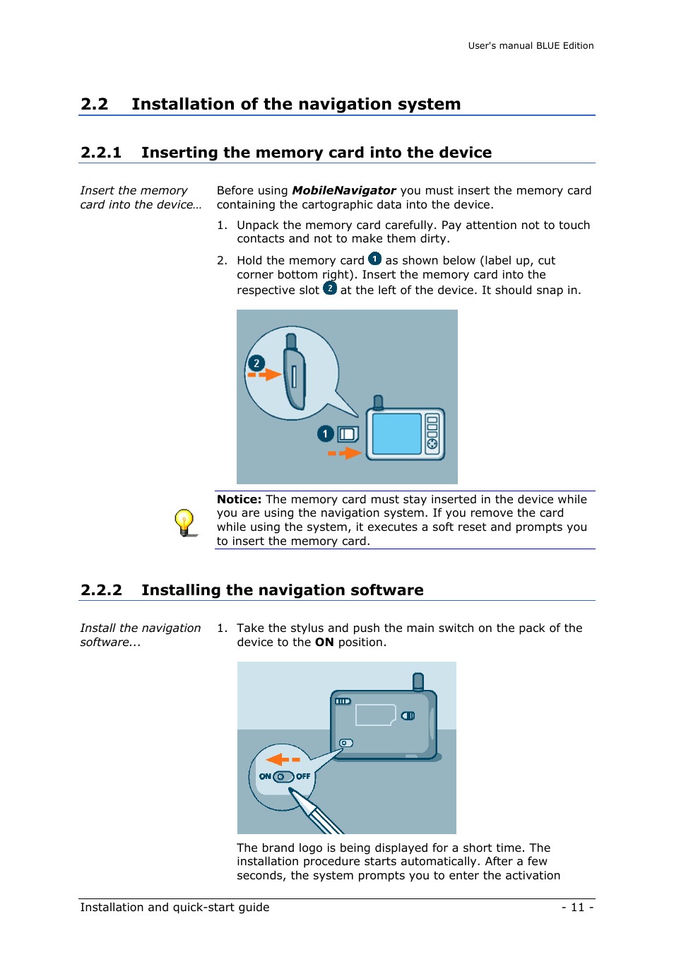 Installation of the navigation system, Inserting the memory card into the device, Installing the navigation software | 2 installation of the navigation system, Software, Registration and activation, 2 installing the navigation software | Navigon MN4 User Manual | Page 13 / 76