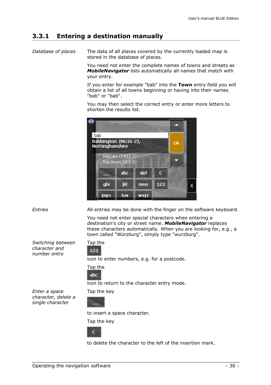 Entering a destination manually, Ge 30, 1 entering a destination manually | Navigon MN4 User Manual | Page 32 / 76