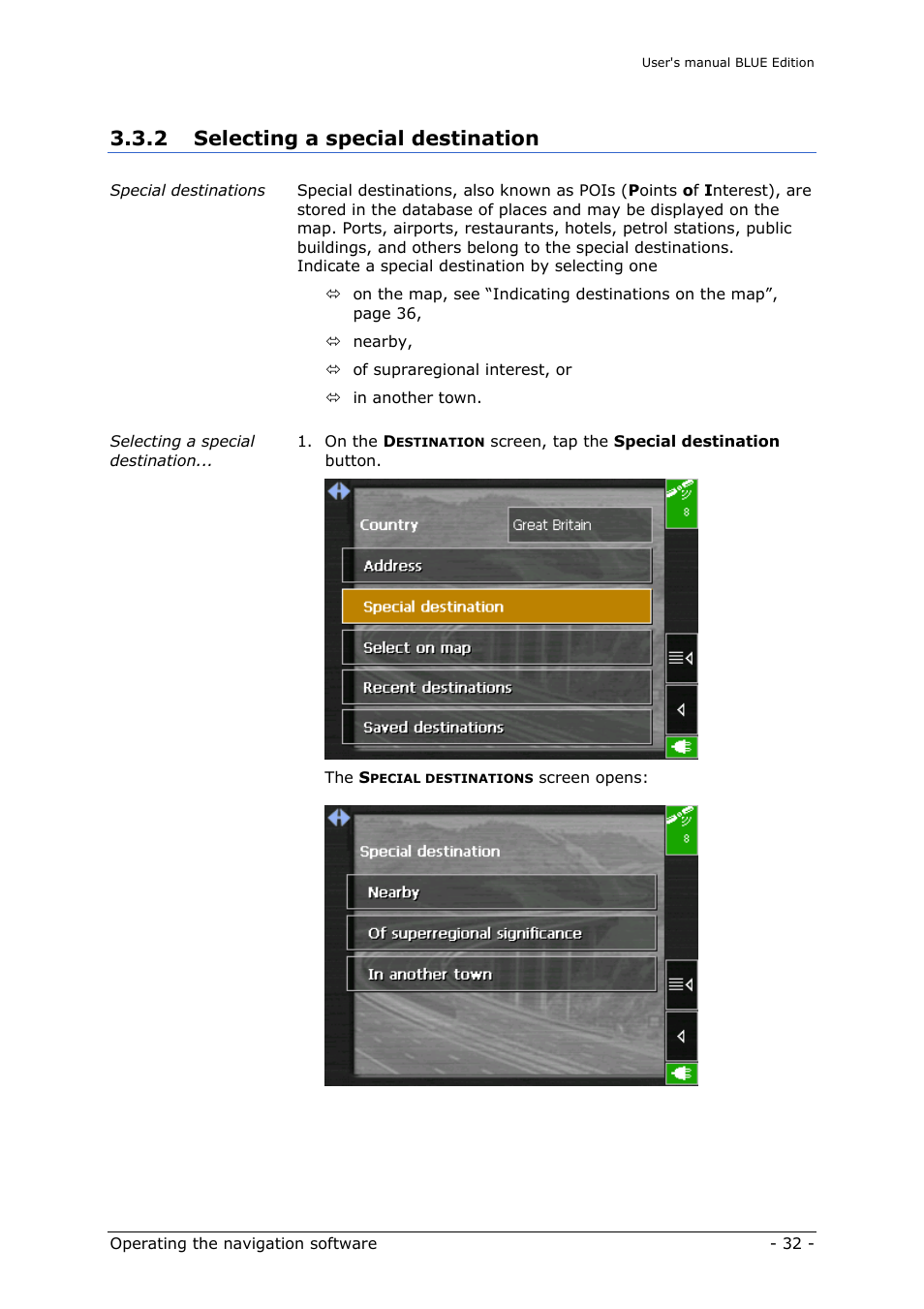 Selecting a special destination, 2 selecting a special destination | Navigon MN4 User Manual | Page 34 / 76