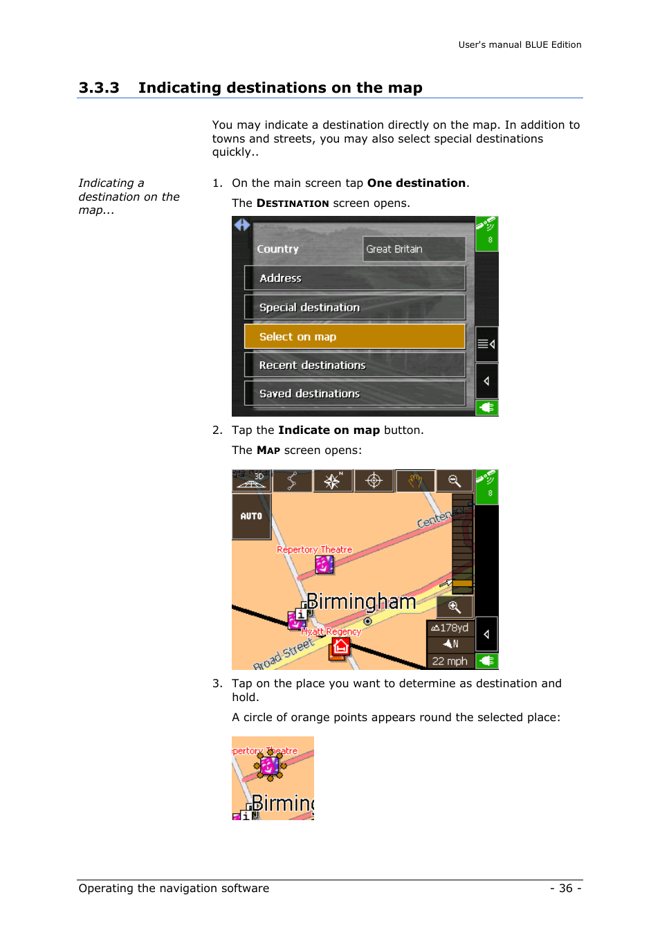 Indicating destinations on the map, 3 indicating destinations on the map | Navigon MN4 User Manual | Page 38 / 76
