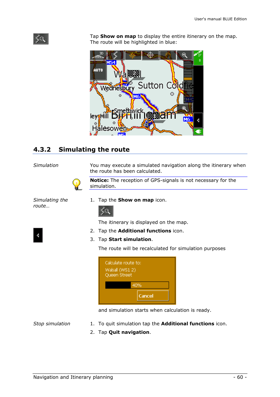 Simulating the route, 2 simulating the route | Navigon MN4 User Manual | Page 62 / 76