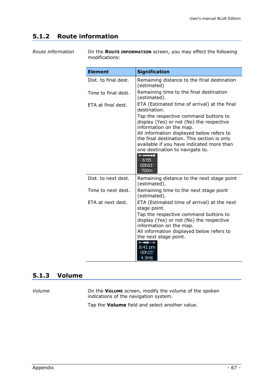 Route information, Volume, Route | Information, 2 route information, 3 volume | Navigon MN4 User Manual | Page 69 / 76