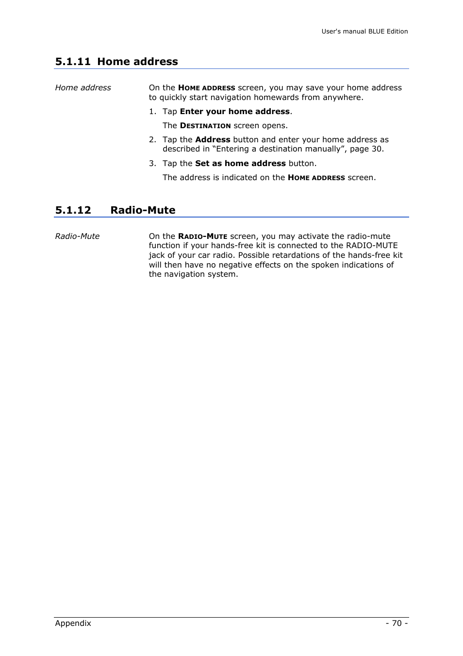 Home address, Radio-mute, Home | Address, 11 home address, 12 radio-mute | Navigon MN4 User Manual | Page 72 / 76