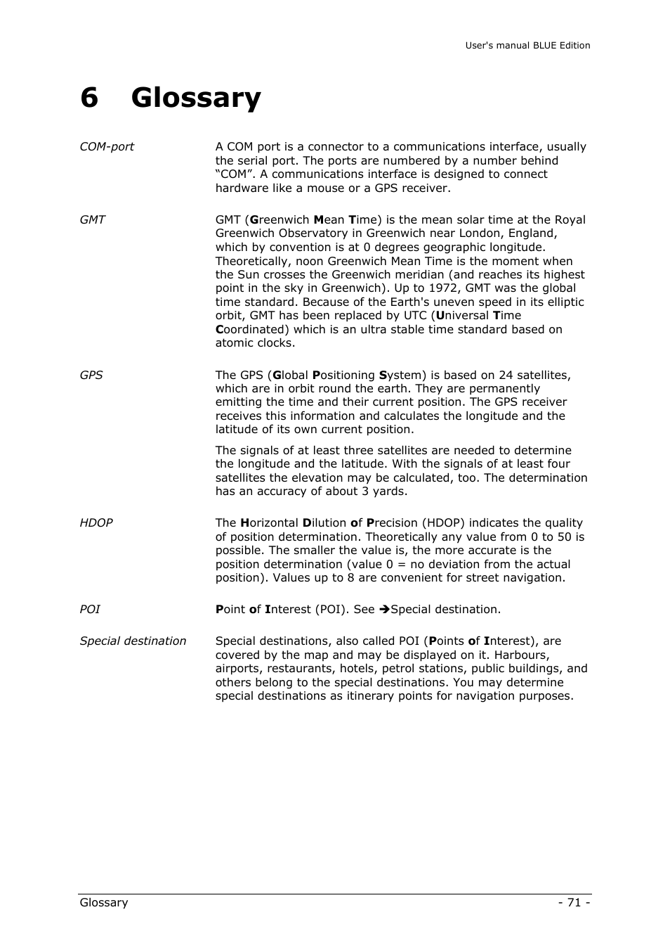 Glossary, 6 glossary | Navigon MN4 User Manual | Page 73 / 76