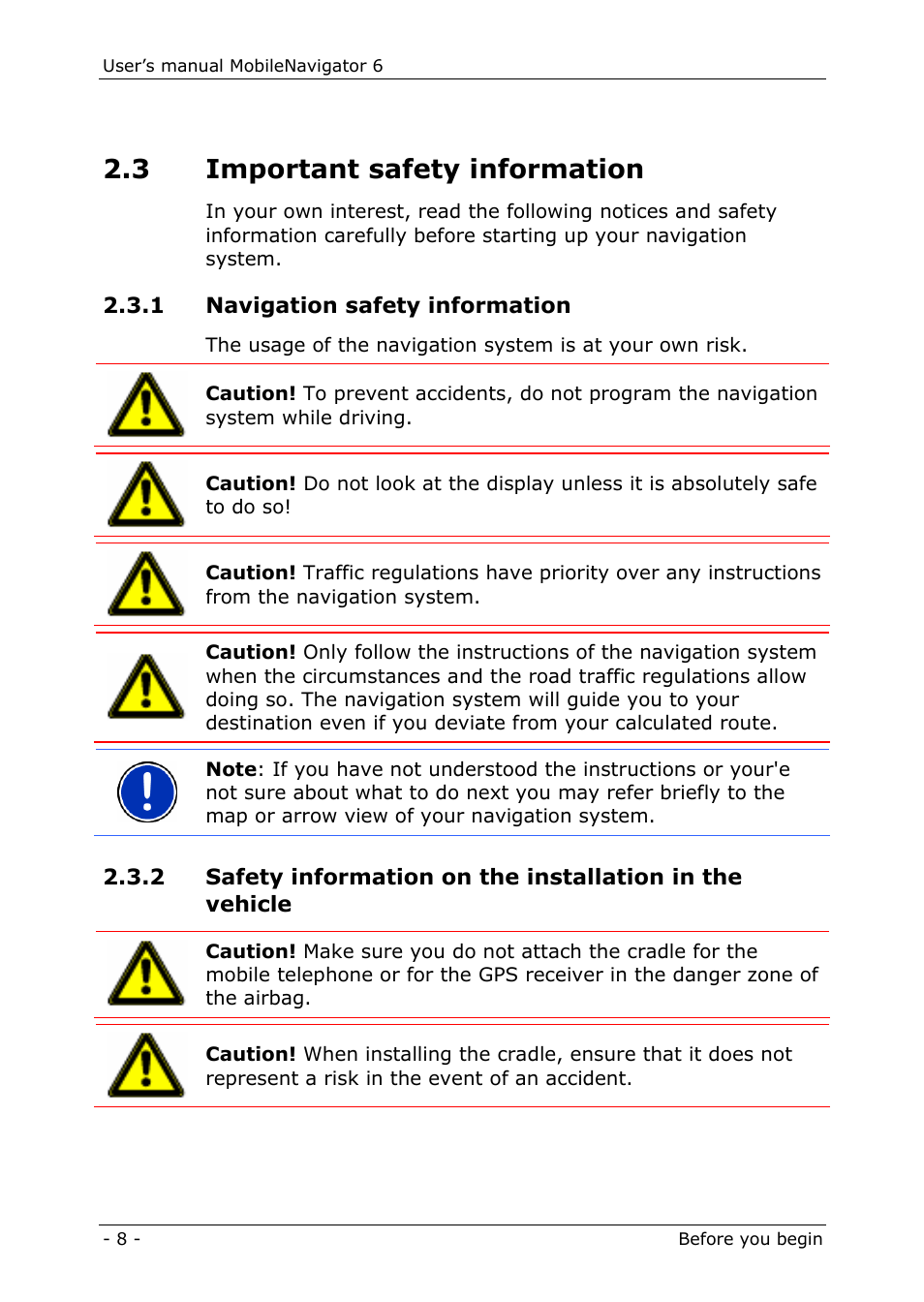 3 important safety information, 1 navigation safety information | Navigon MN 6 User Manual | Page 10 / 44