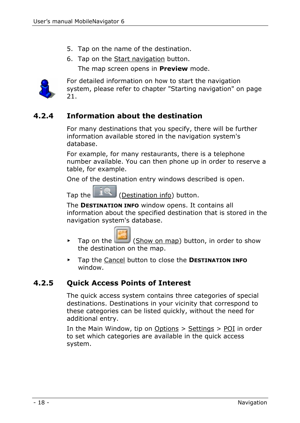 4 information about the destination, 5 quick access points of interest | Navigon MN 6 User Manual | Page 20 / 44