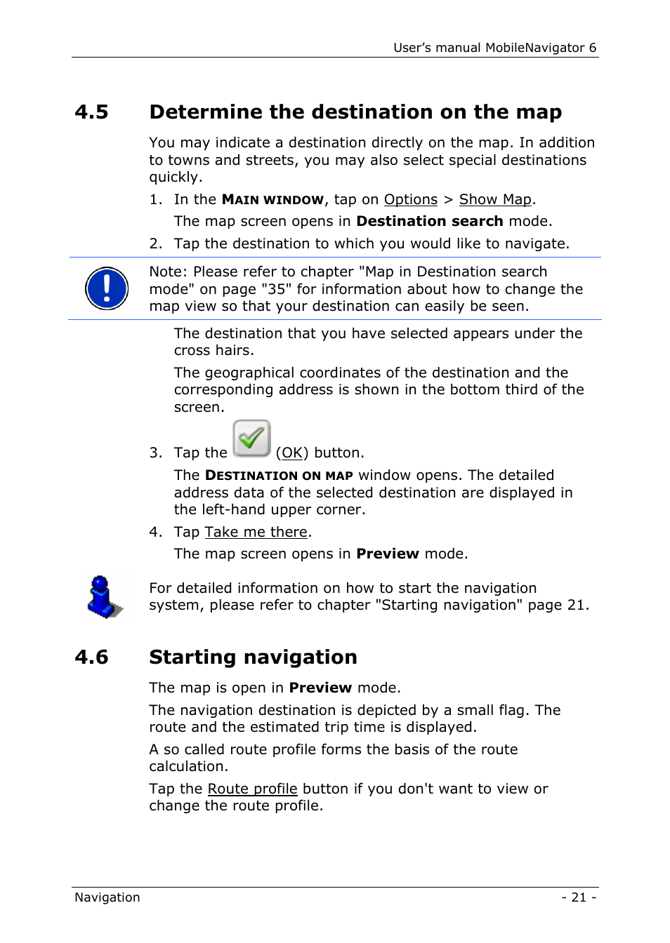 5 determine the destination on the map, 6 starting navigation | Navigon MN 6 User Manual | Page 23 / 44