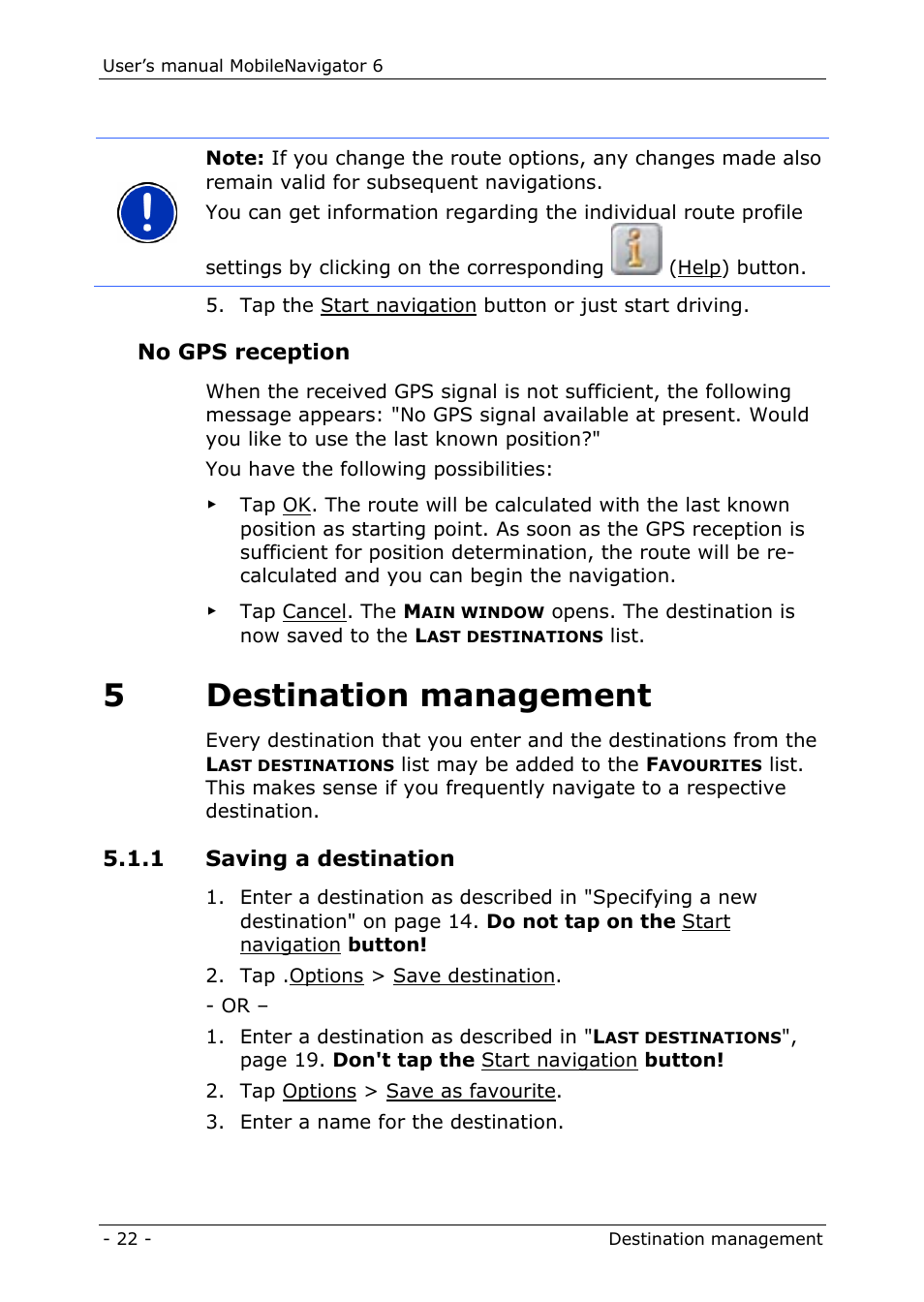 5 destination management, 1 saving a destination, 5destination management | Navigon MN 6 User Manual | Page 24 / 44