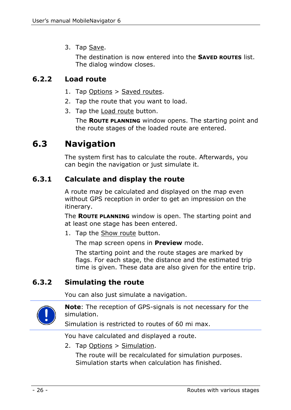 2 load route, 3 navigation, 1 calculate and display the route | 2 simulating the route | Navigon MN 6 User Manual | Page 28 / 44