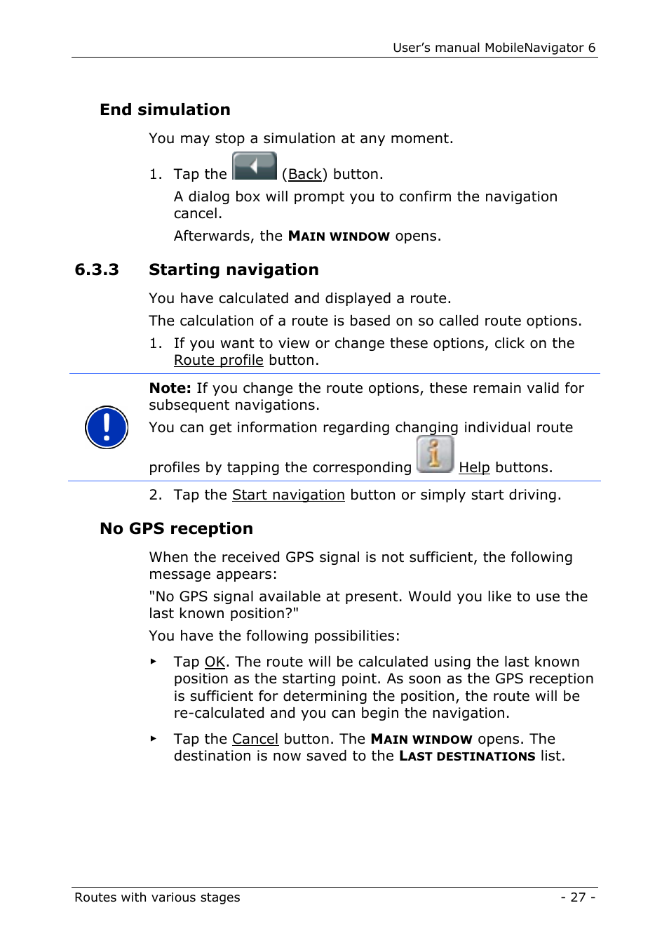 3 starting navigation, End simulation, No gps reception | Navigon MN 6 User Manual | Page 29 / 44
