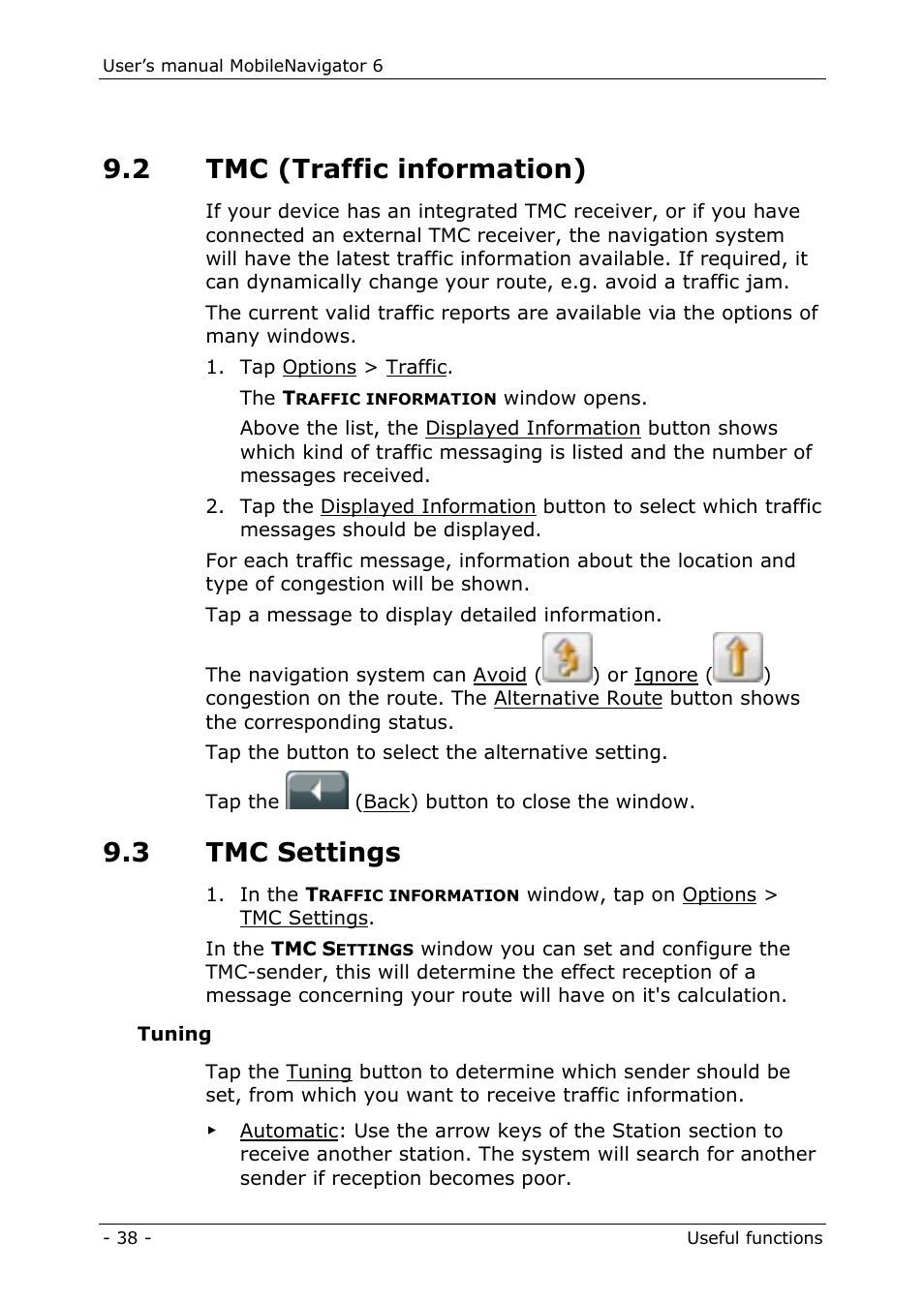 2 tmc (traffic information), 3 tmc settings | Navigon MN 6 User Manual | Page 40 / 44