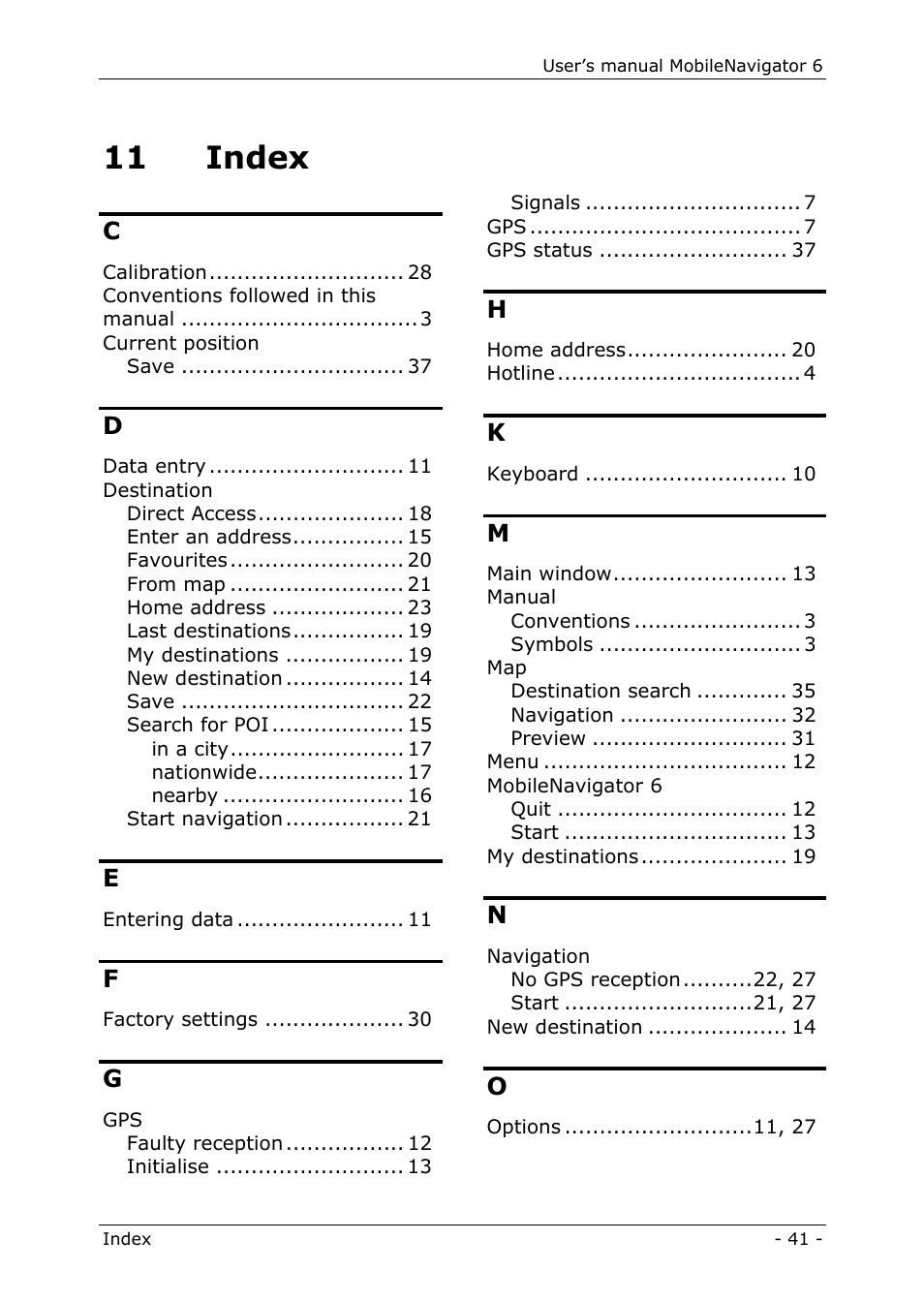 11 index | Navigon MN 6 User Manual | Page 43 / 44