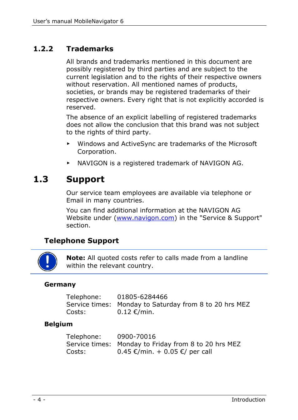 2 trademarks, 3 support | Navigon MN 6 User Manual | Page 6 / 44