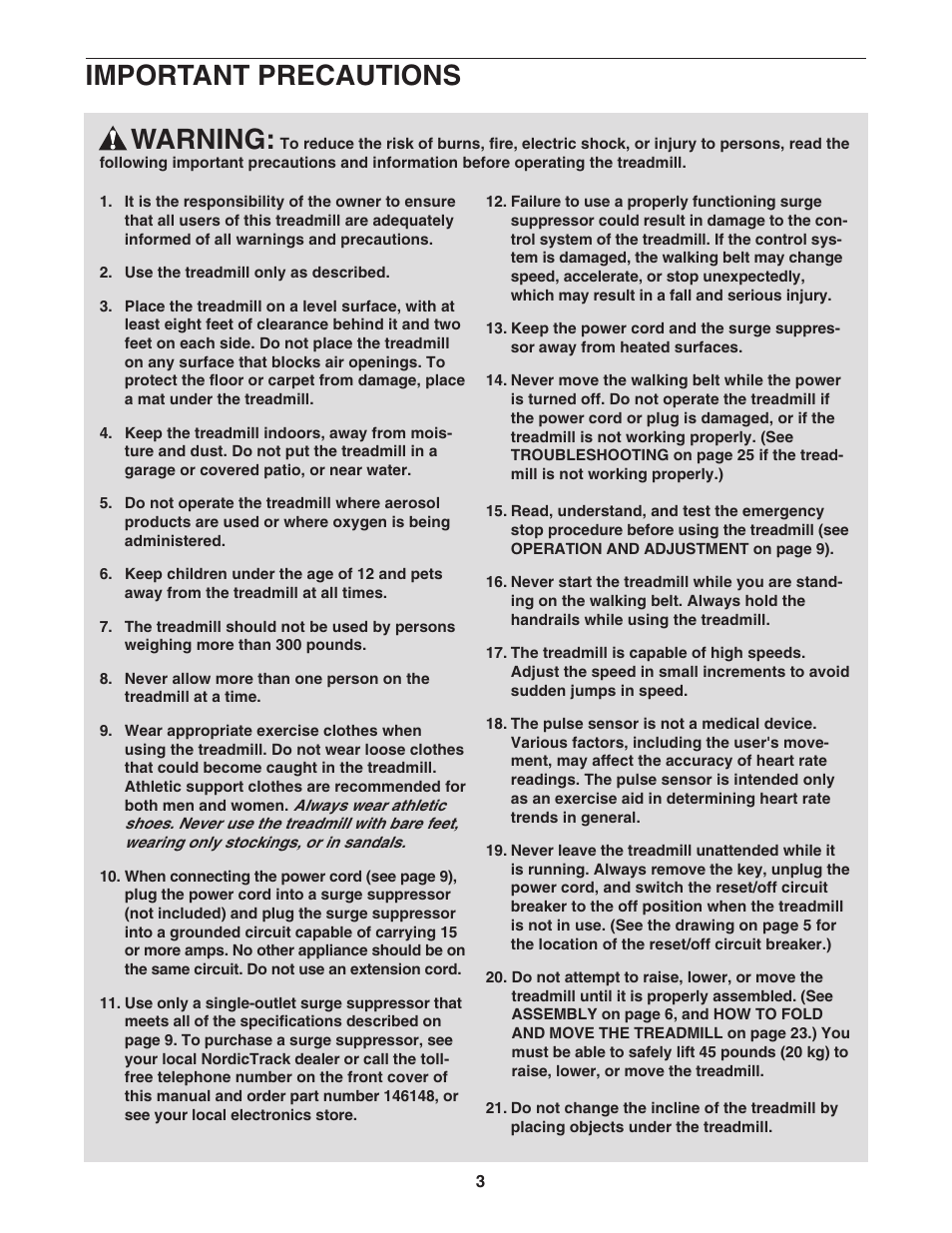 Warning, Important precautions | NordicTrack C2200 NTL10905.3 User Manual | Page 3 / 34