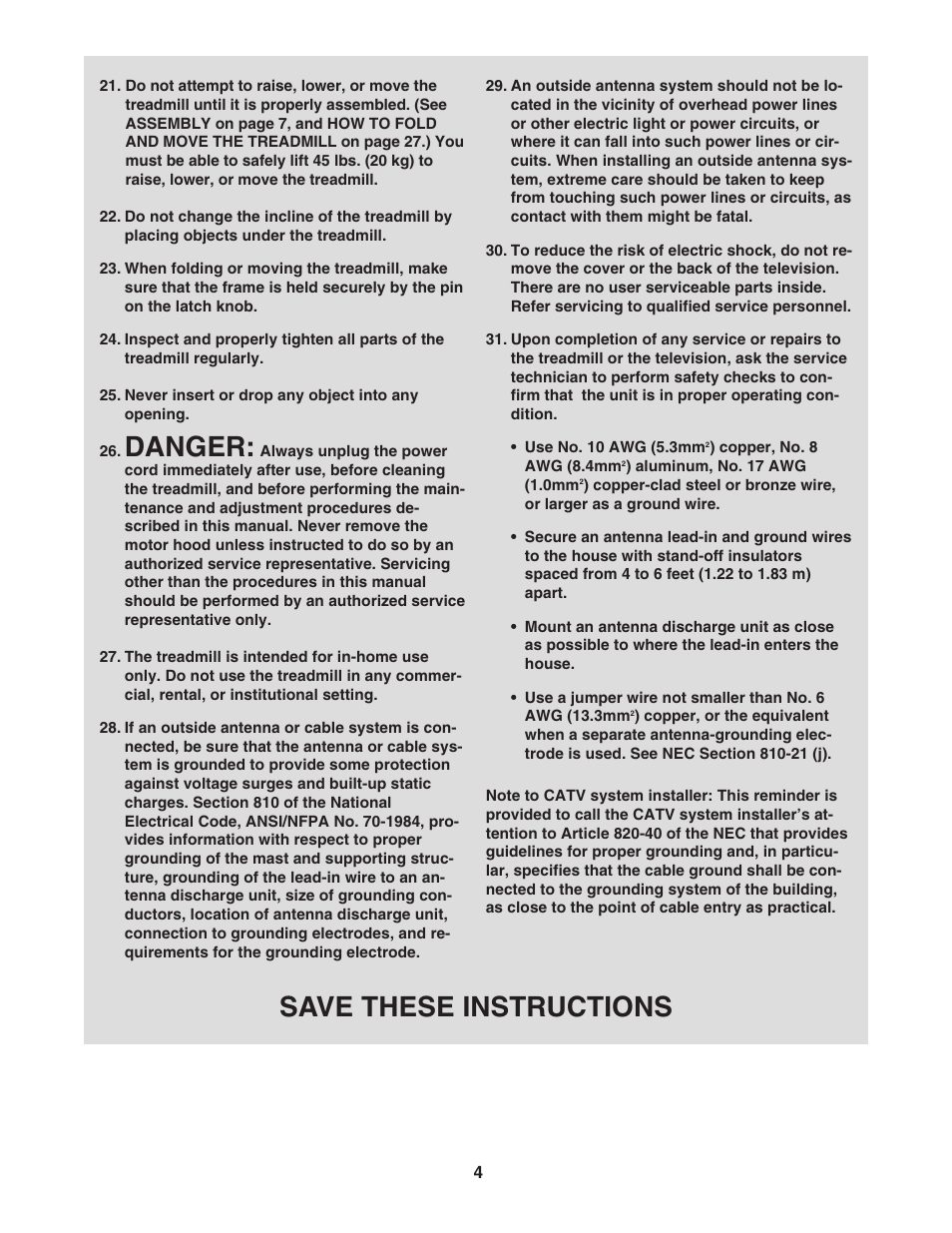 Danger, Save these instructions | NordicTrack Viewpoint 3000 30704.0 User Manual | Page 4 / 40