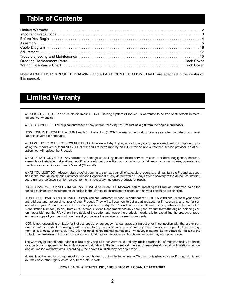 NordicTrack GRT500 User Manual | Page 2 / 25