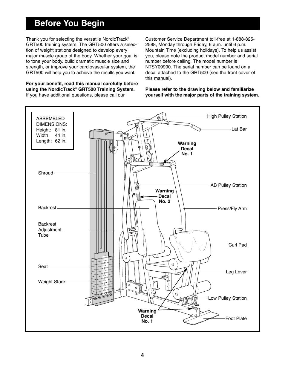 Before you begin | NordicTrack GRT500 User Manual | Page 4 / 25