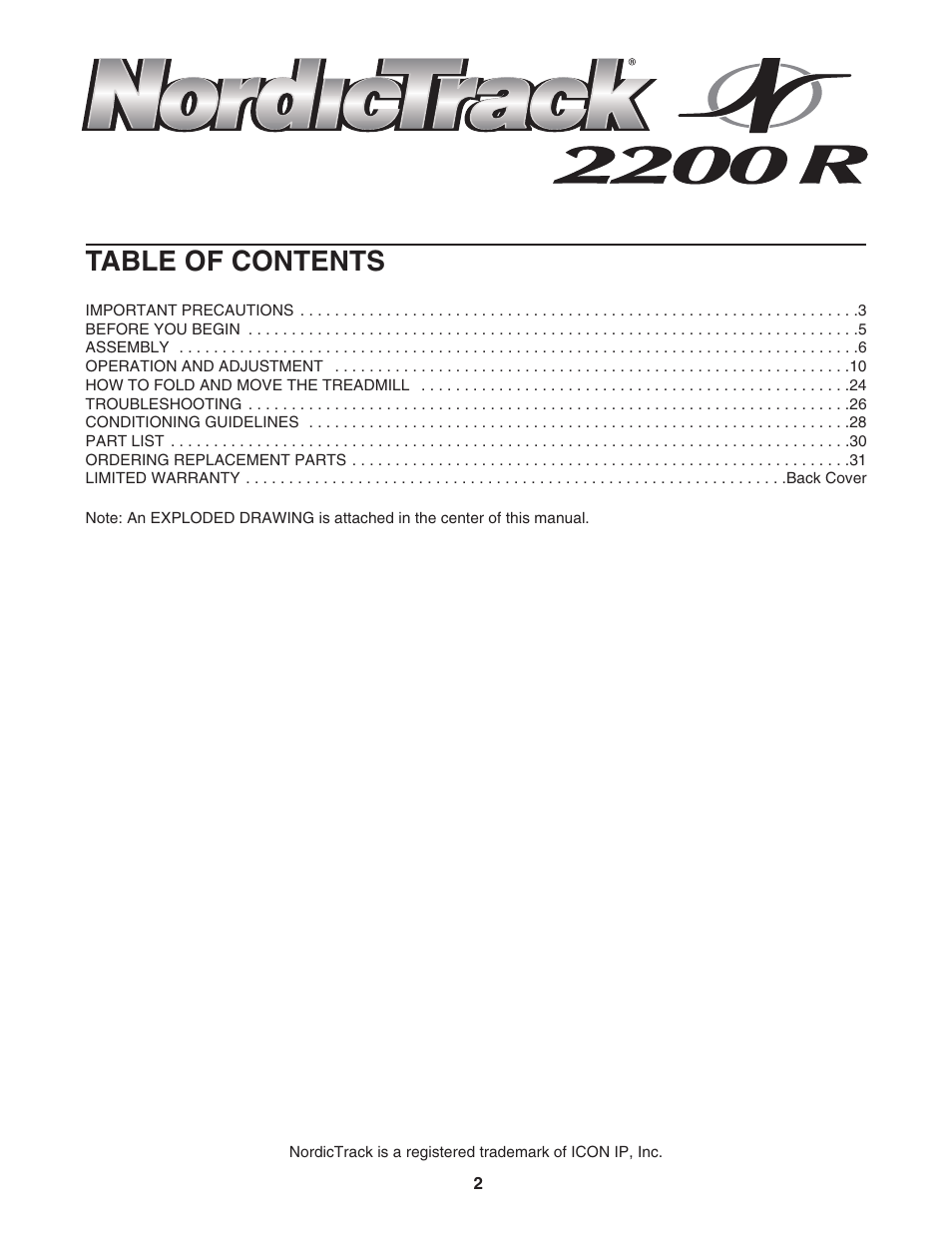NordicTrack 2200 R NTL1595.1 User Manual | Page 2 / 34