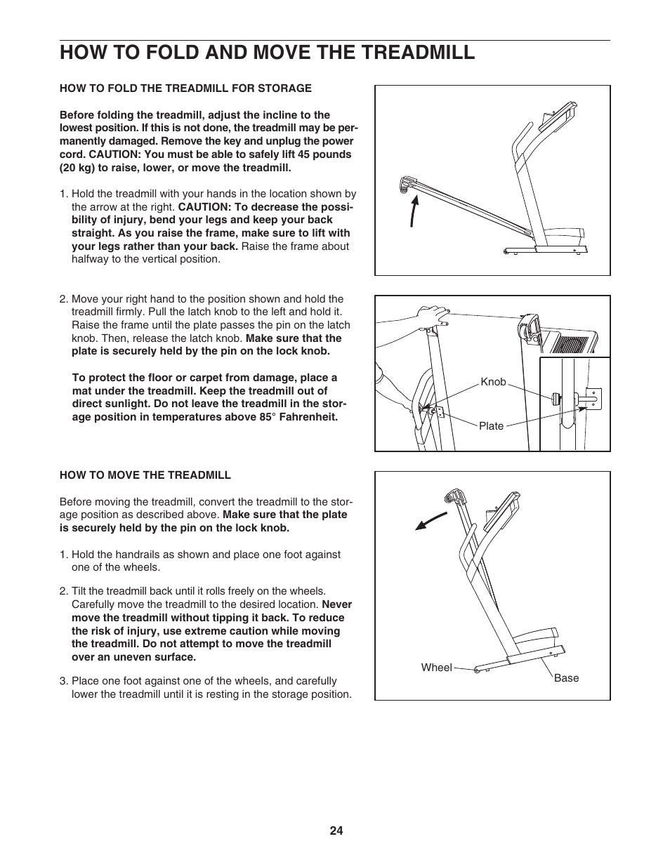 How to fold and move the treadmill | NordicTrack 2200 R NTL1595.1 User Manual | Page 24 / 34