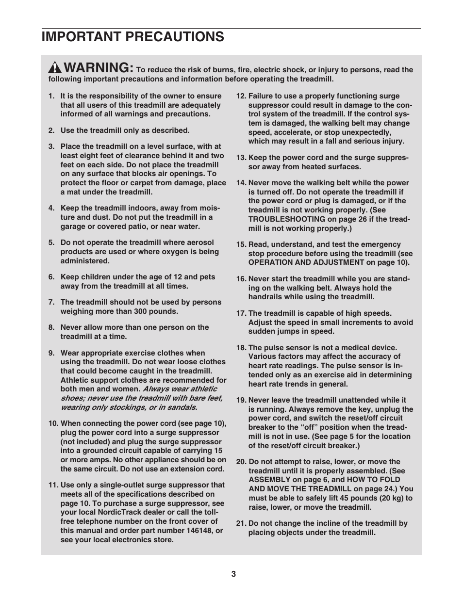 Warning, Important precautions | NordicTrack 2200 R NTL1595.1 User Manual | Page 3 / 34