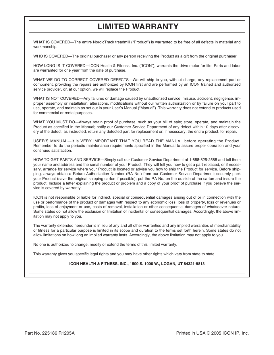 Limited warranty | NordicTrack 2200 R NTL1595.1 User Manual | Page 34 / 34