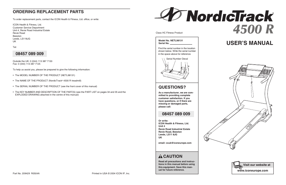 NordicTrack 4500 R User Manual | 20 pages