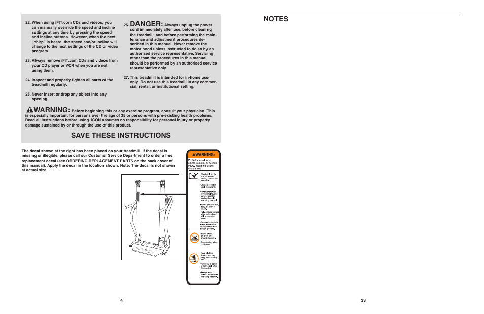 Danger, Warning, Save these instructions | NordicTrack 4500 R User Manual | Page 4 / 20