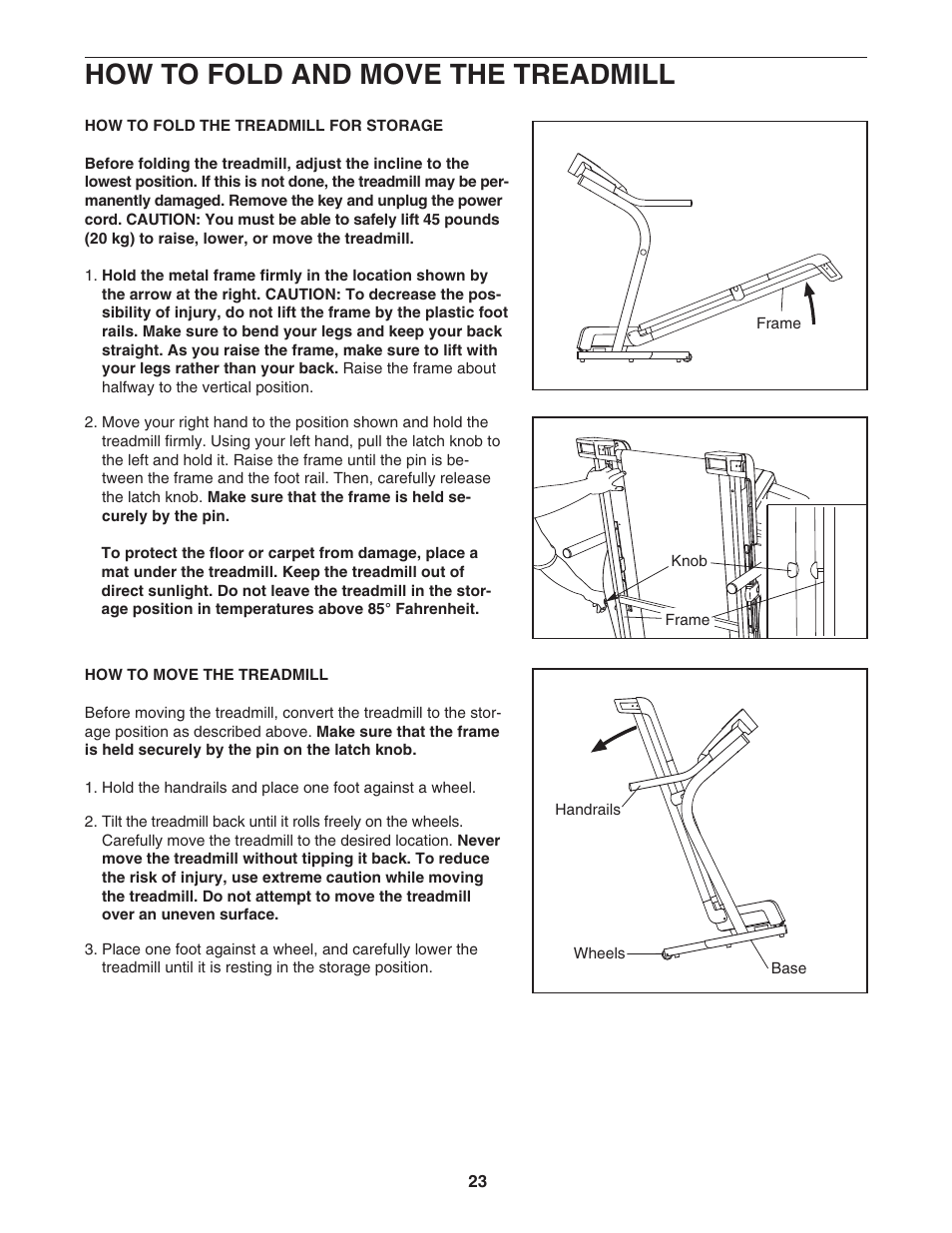 How to fold and move the treadmill | NordicTrack NTL10805.1 User Manual | Page 23 / 34