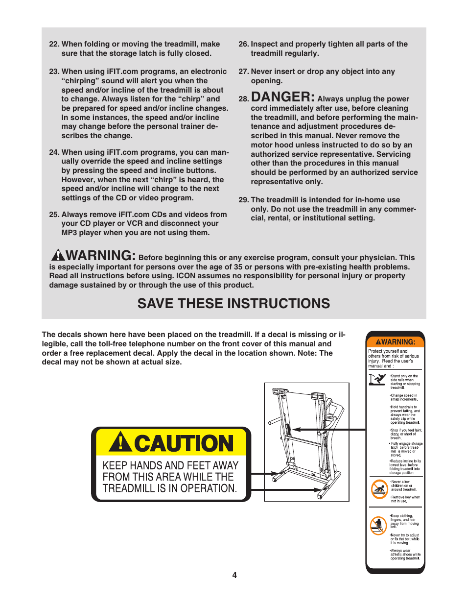 Danger, Warning, Save these instructions | NordicTrack NTL10805.1 User Manual | Page 4 / 34