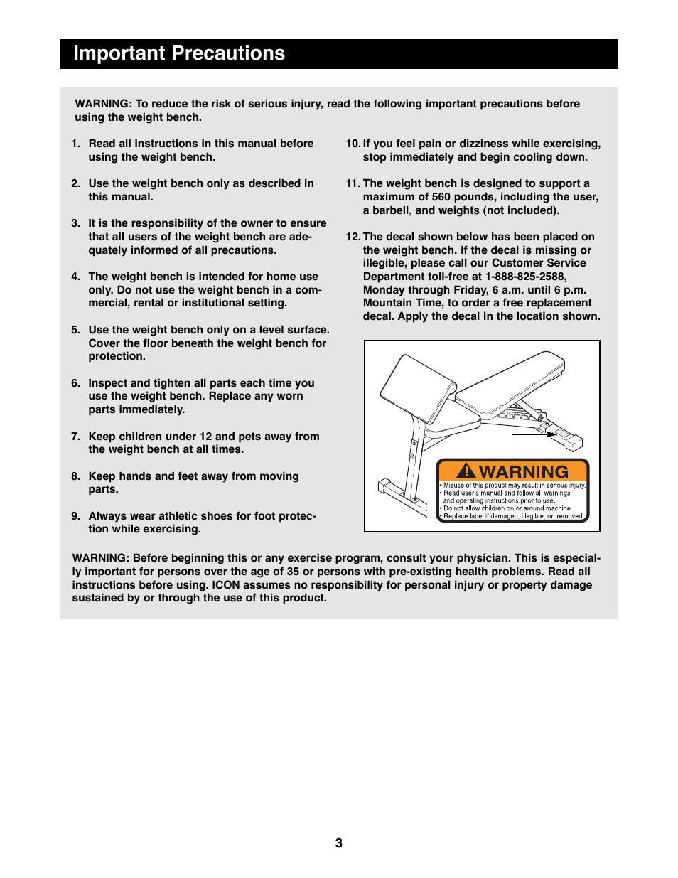 Important precautions | NordicTrack NTBE01490 User Manual | Page 3 / 12