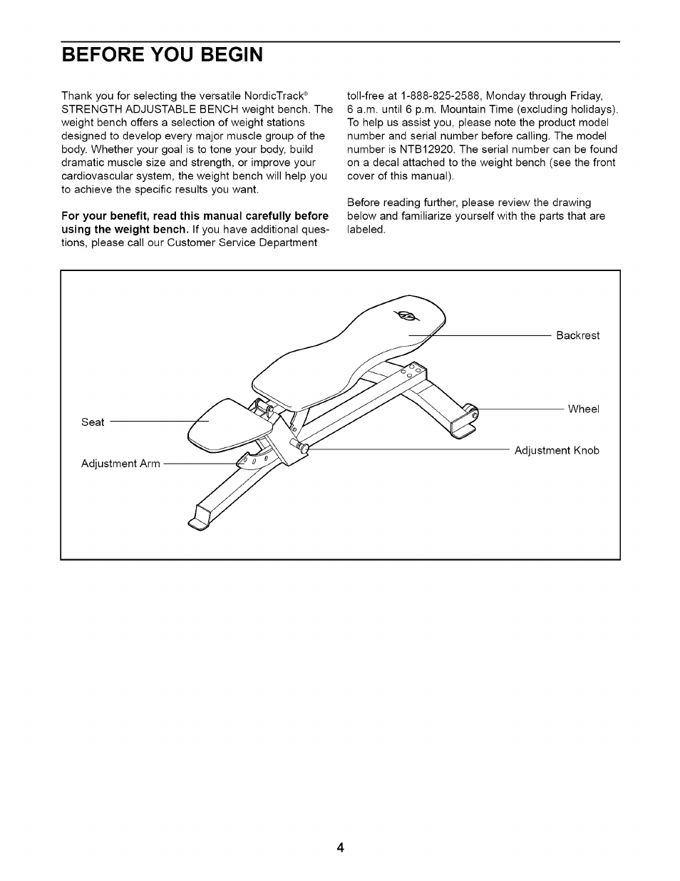 Before you begin | NordicTrack STRENGTH ADJUSTABLE BENCH NTB12920 User Manual | Page 4 / 12