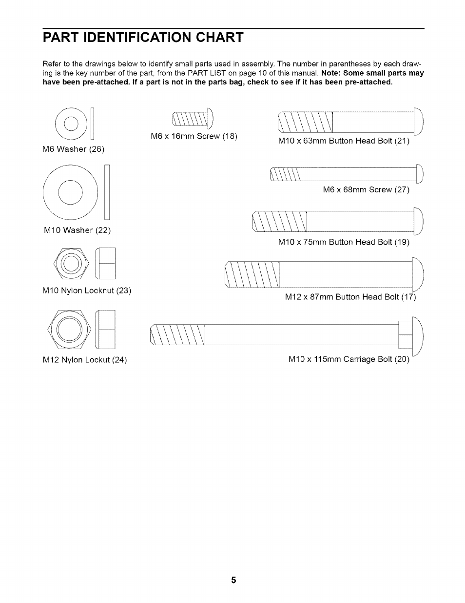 Part identification chart | NordicTrack STRENGTH ADJUSTABLE BENCH NTB12920 User Manual | Page 5 / 12
