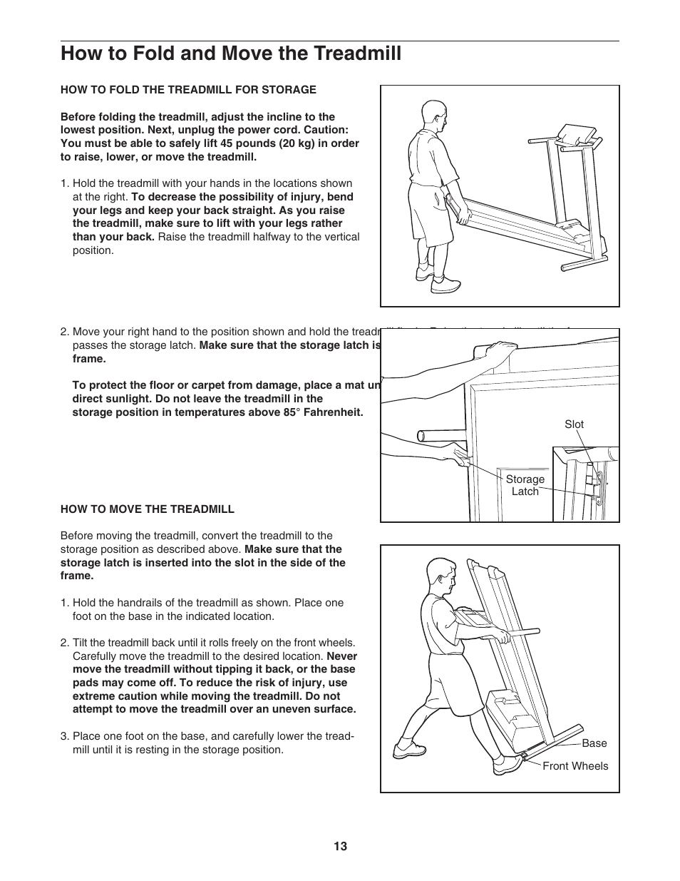 How to fold and move the treadmill | NordicTrack 831.298800 User Manual | Page 13 / 26