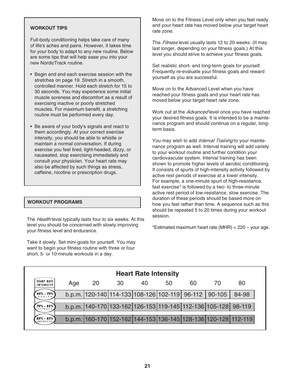 Heart rate intensity | NordicTrack 831.298800 User Manual | Page 21 / 26