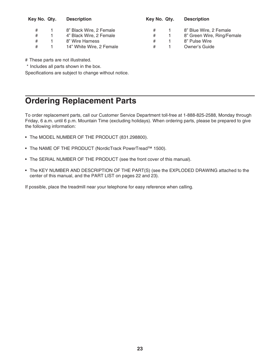 Ordering replacement parts | NordicTrack 831.298800 User Manual | Page 23 / 26