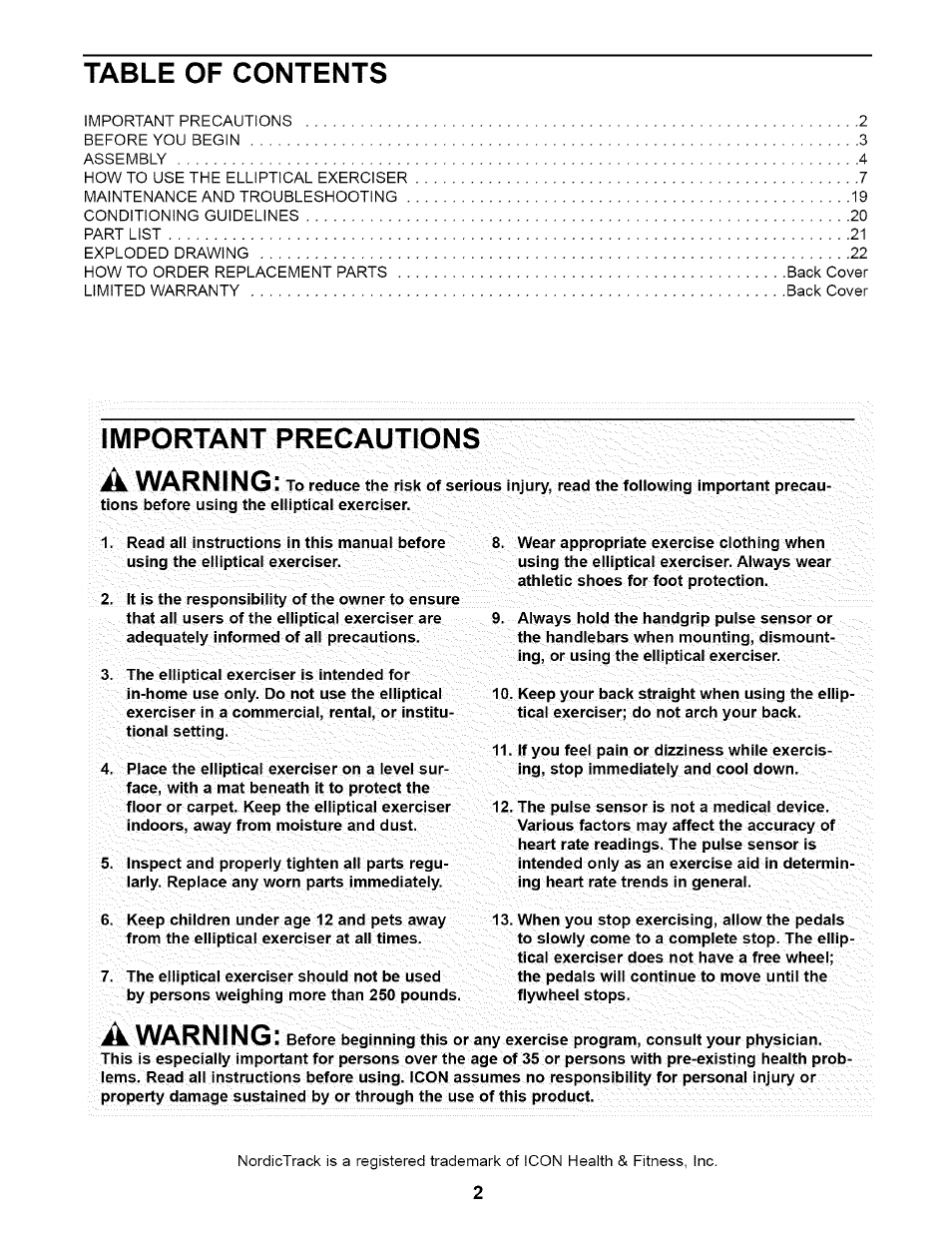 NordicTrack NEL07940 User Manual | Page 2 / 24