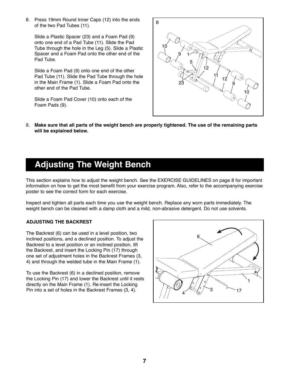 Adjusting the weight bench | NordicTrack NTBE01100 User Manual | Page 7 / 12