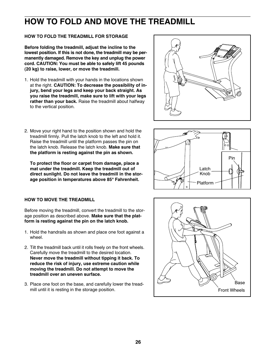 How to fold and move the treadmill | NordicTrack NTL18530 User Manual | Page 26 / 38