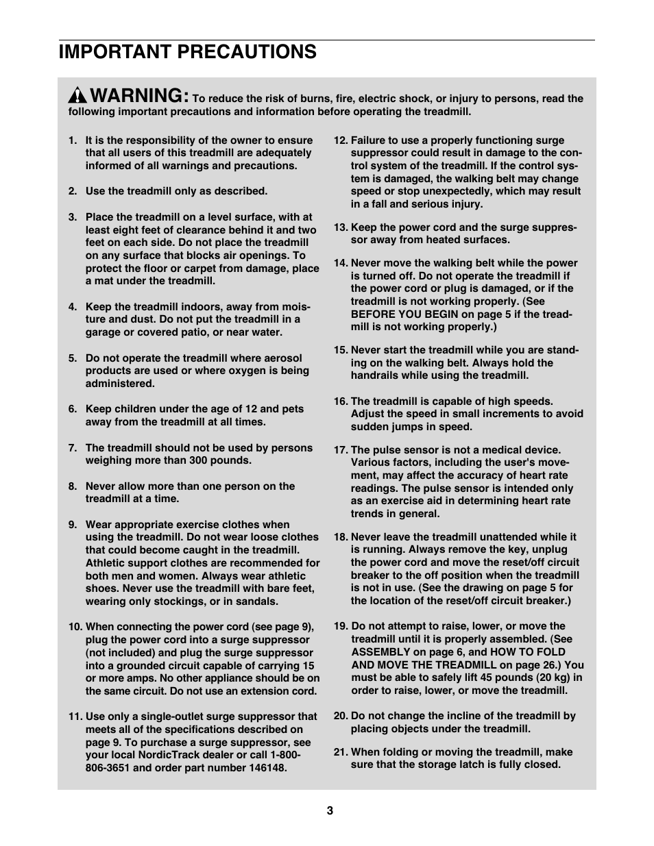 Warning, Important precautions | NordicTrack NTL18530 User Manual | Page 3 / 38